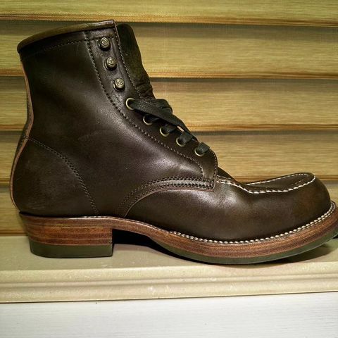 Flame Panda Moc Toe in Shinki Olive Oiled Horsebutt