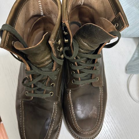 Flame Panda Moc Toe in Shinki Olive Oiled Horsebutt