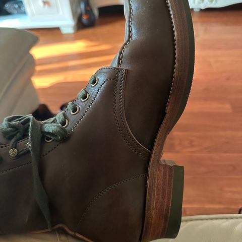 Flame Panda Moc Toe in Shinki Olive Oiled Horsebutt