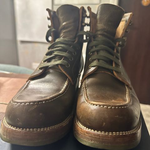 Flame Panda Moc Toe in Shinki Olive Oiled Horsebutt