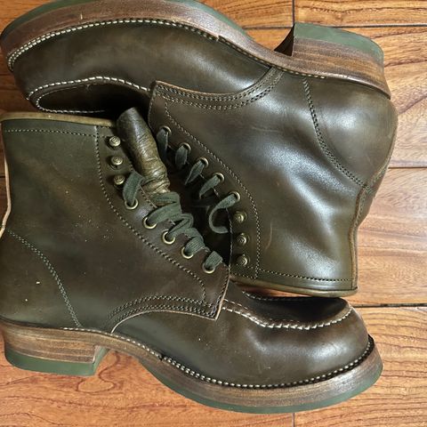 Flame Panda Moc Toe in Shinki Olive Oiled Horsebutt
