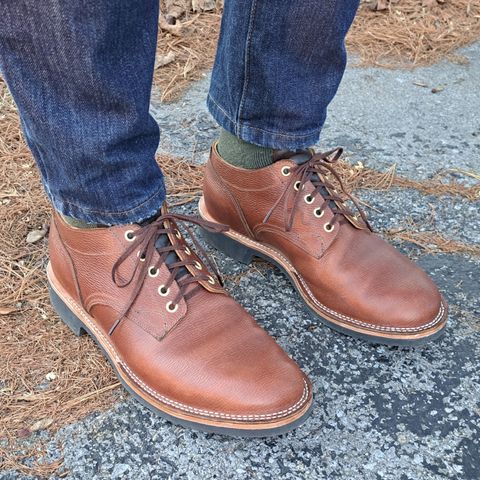 View photo of New River Boot Quade in Horween Waxed Latigo Hatchgrain