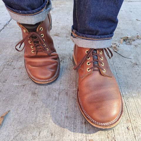 View photo of New River Boot Quade in Horween Waxed Latigo Hatchgrain