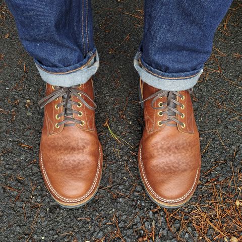 View photo of New River Boot Quade in Horween Waxed Latigo Hatchgrain