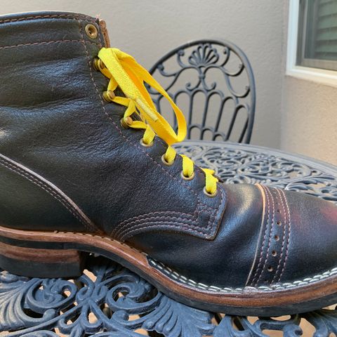 View photo of Wesco Warren Boot in Horween Navy Waxed Flesh