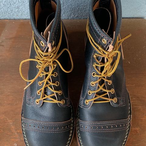 View photo of Wesco Warren Boot in Horween Navy Waxed Flesh