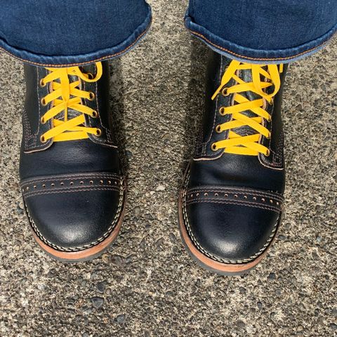 View photo of Wesco Warren Boot in Horween Navy Waxed Flesh