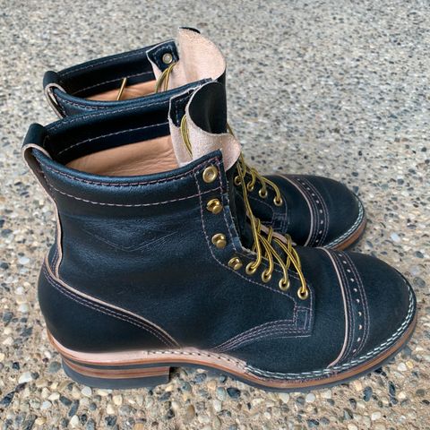 View photo of Wesco Warren Boot in Horween Navy Waxed Flesh