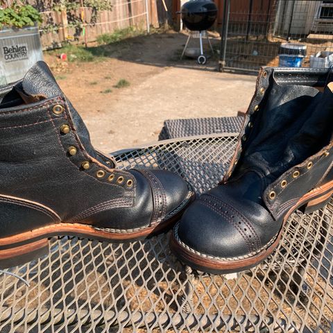 View photo of Wesco Warren Boot in Horween Navy Waxed Flesh