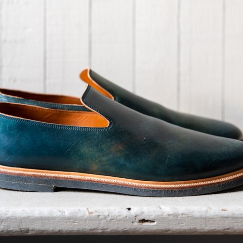 Viberg Slipper in Horween Black Scuffed Shell Cordovan