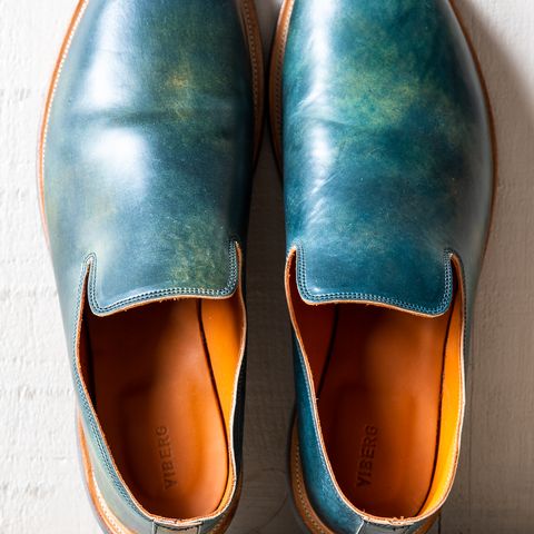 Viberg Slipper in Horween Black Scuffed Shell Cordovan