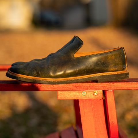 Viberg Slipper in Horween Black Scuffed Shell Cordovan
