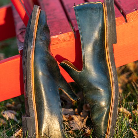 Viberg Slipper in Horween Black Scuffed Shell Cordovan