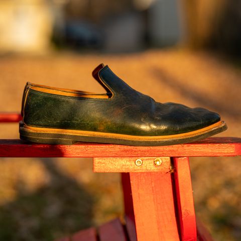 Viberg Slipper in Horween Black Scuffed Shell Cordovan
