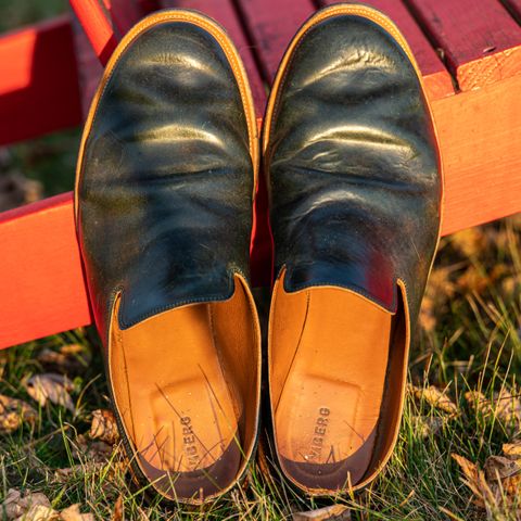 Viberg Slipper in Horween Black Scuffed Shell Cordovan