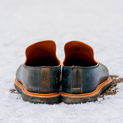 Viberg Slipper in Horween Black Scuffed Shell Cordovan