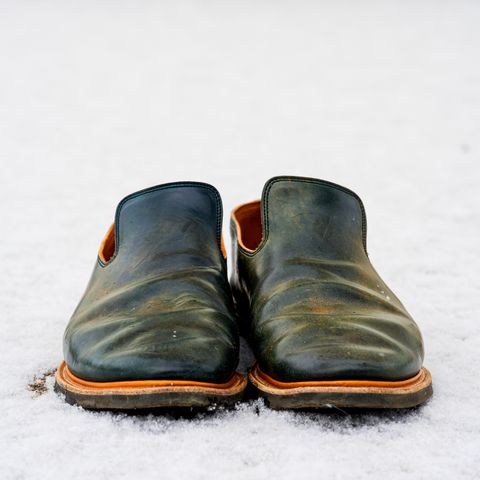 Viberg Slipper in Horween Black Scuffed Shell Cordovan