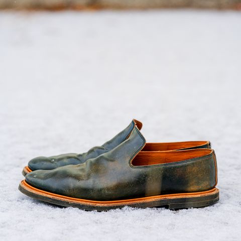 Viberg Slipper in Horween Black Scuffed Shell Cordovan