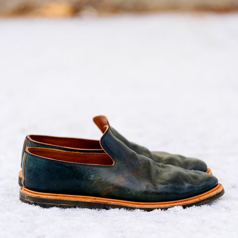 Viberg Slipper in Horween Black Scuffed Shell Cordovan