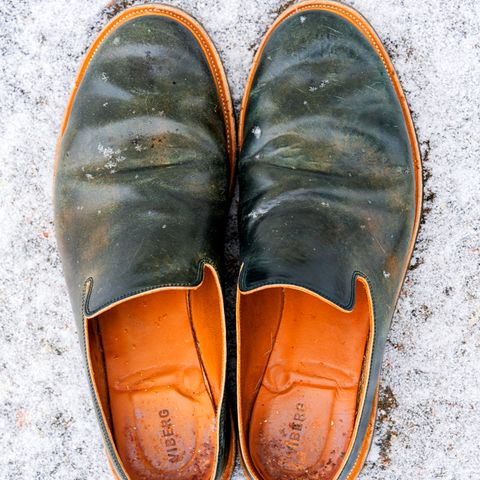 Viberg Slipper in Horween Black Scuffed Shell Cordovan