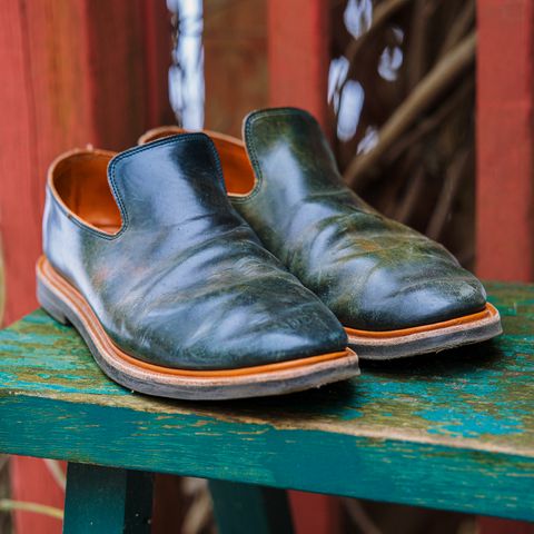 Viberg Slipper in Horween Black Scuffed Shell Cordovan