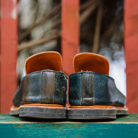 Viberg Slipper in Horween Black Scuffed Shell Cordovan