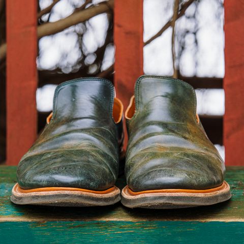 Viberg Slipper in Horween Black Scuffed Shell Cordovan