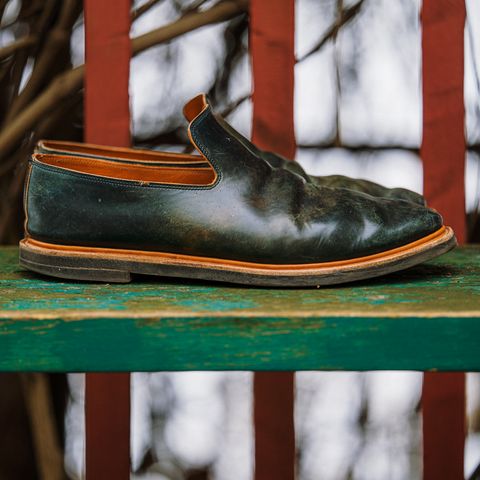 Viberg Slipper in Horween Black Scuffed Shell Cordovan