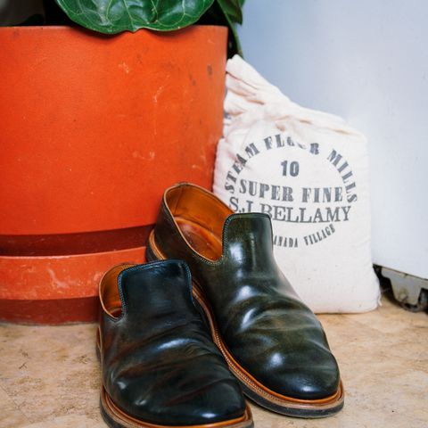 Viberg Slipper in Horween Black Scuffed Shell Cordovan