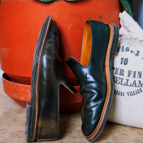 Viberg Slipper in Horween Black Scuffed Shell Cordovan