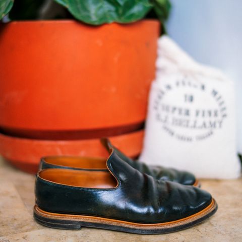 Viberg Slipper in Horween Black Scuffed Shell Cordovan