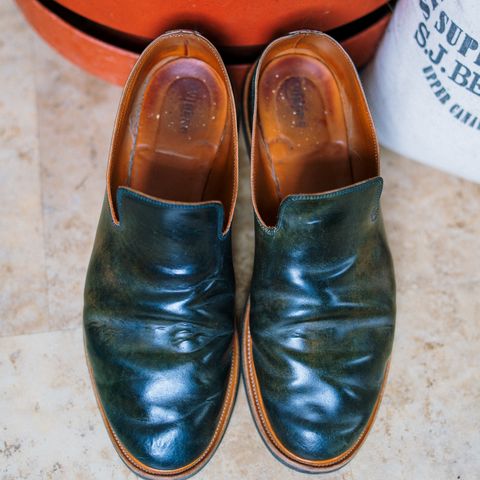 Viberg Slipper in Horween Black Scuffed Shell Cordovan