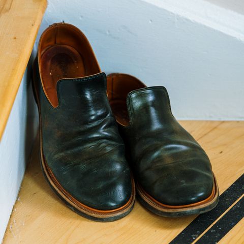 Viberg Slipper in Horween Black Scuffed Shell Cordovan
