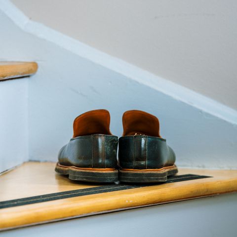 Viberg Slipper in Horween Black Scuffed Shell Cordovan