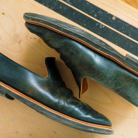 Viberg Slipper in Horween Black Scuffed Shell Cordovan