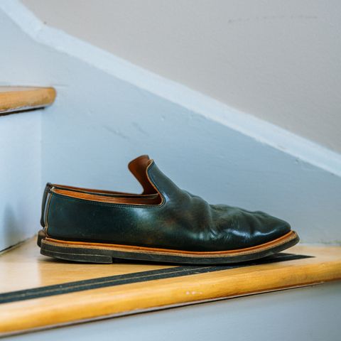 Viberg Slipper in Horween Black Scuffed Shell Cordovan