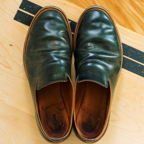 Viberg Slipper in Horween Black Scuffed Shell Cordovan