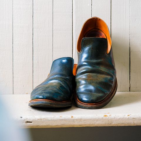 Viberg Slipper in Horween Black Scuffed Shell Cordovan
