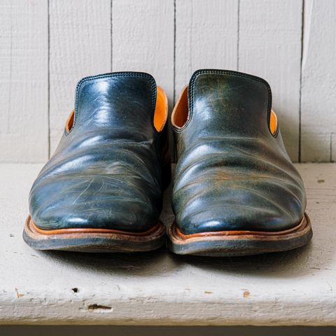 Viberg Slipper in Horween Black Scuffed Shell Cordovan