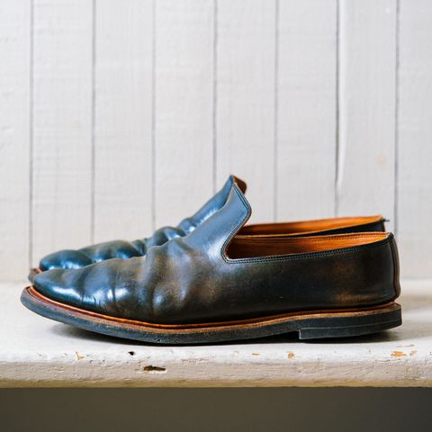 Viberg Slipper in Horween Black Scuffed Shell Cordovan