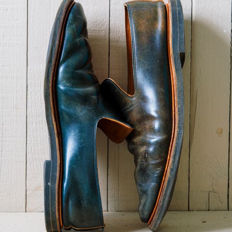 Viberg Slipper in Horween Black Scuffed Shell Cordovan