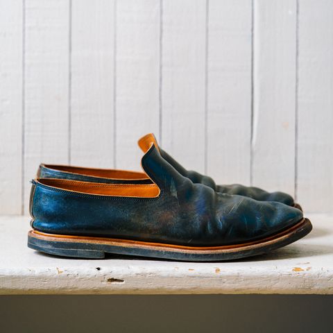 Viberg Slipper in Horween Black Scuffed Shell Cordovan