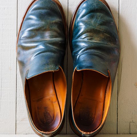 Viberg Slipper in Horween Black Scuffed Shell Cordovan