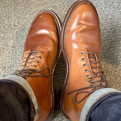 View photo of Grant Stone Edward Boot in Horween Honey Glazed Shell Cordovan