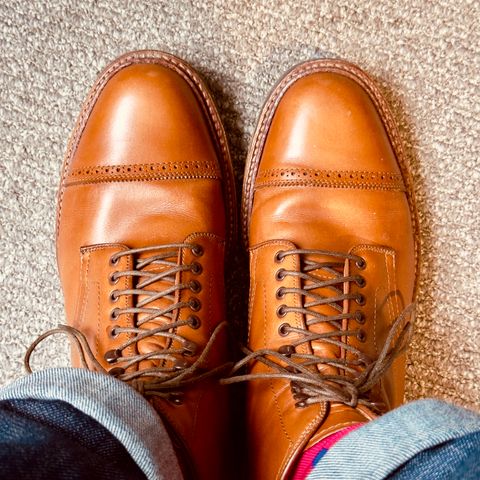 Alden Perforated Cap Toe Boot in Burnished Tan Calfskin
